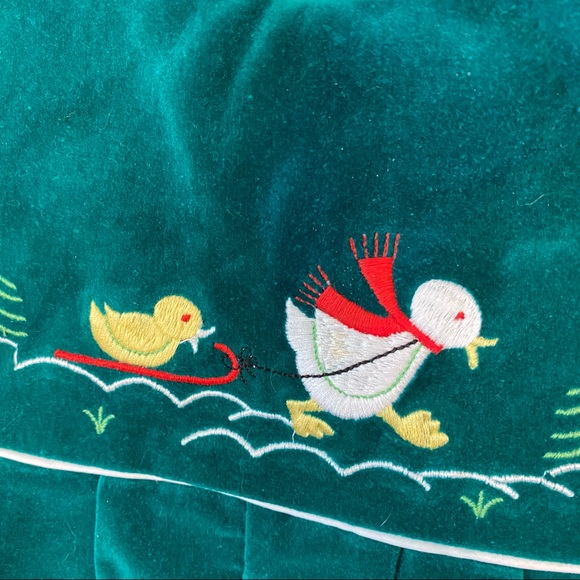 Hunter green vintage baby clothes romper jumper ducks velvet 6-9 months - Picture 2 of 4